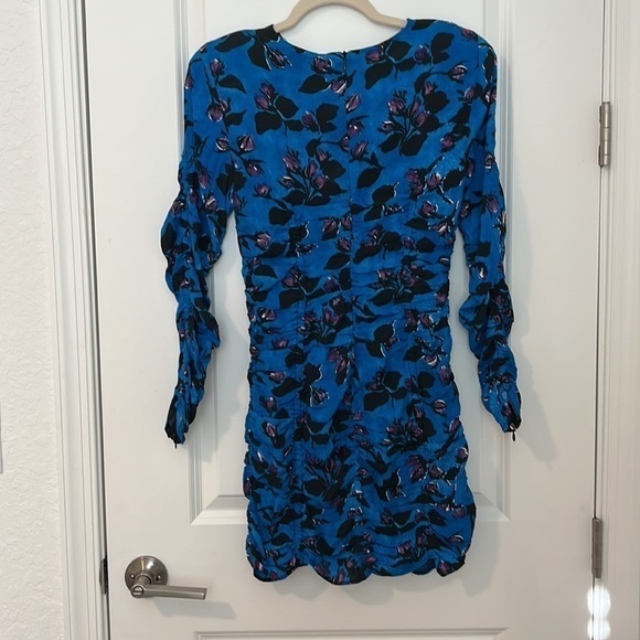 NWT Zara Draped Ruched Floral Print Long Sleeve Mini Bodycon Dress Size XS Blue - Picture 17 of 17